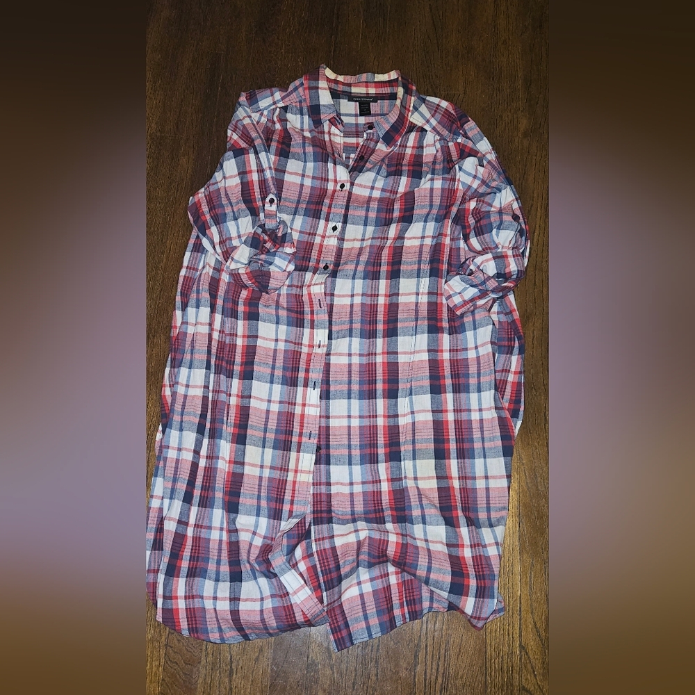 Ashley Stewart Plaid Duster - Red, Blue, White